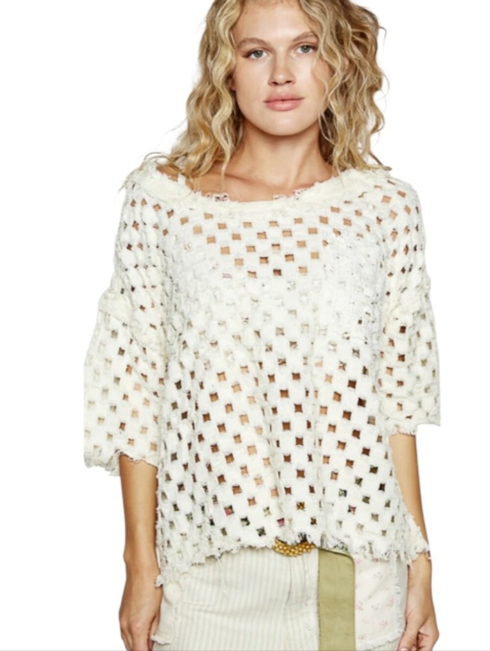 POL White Laser-cut Oversized V-Neck Top-NWOT - Picture 2 of 9